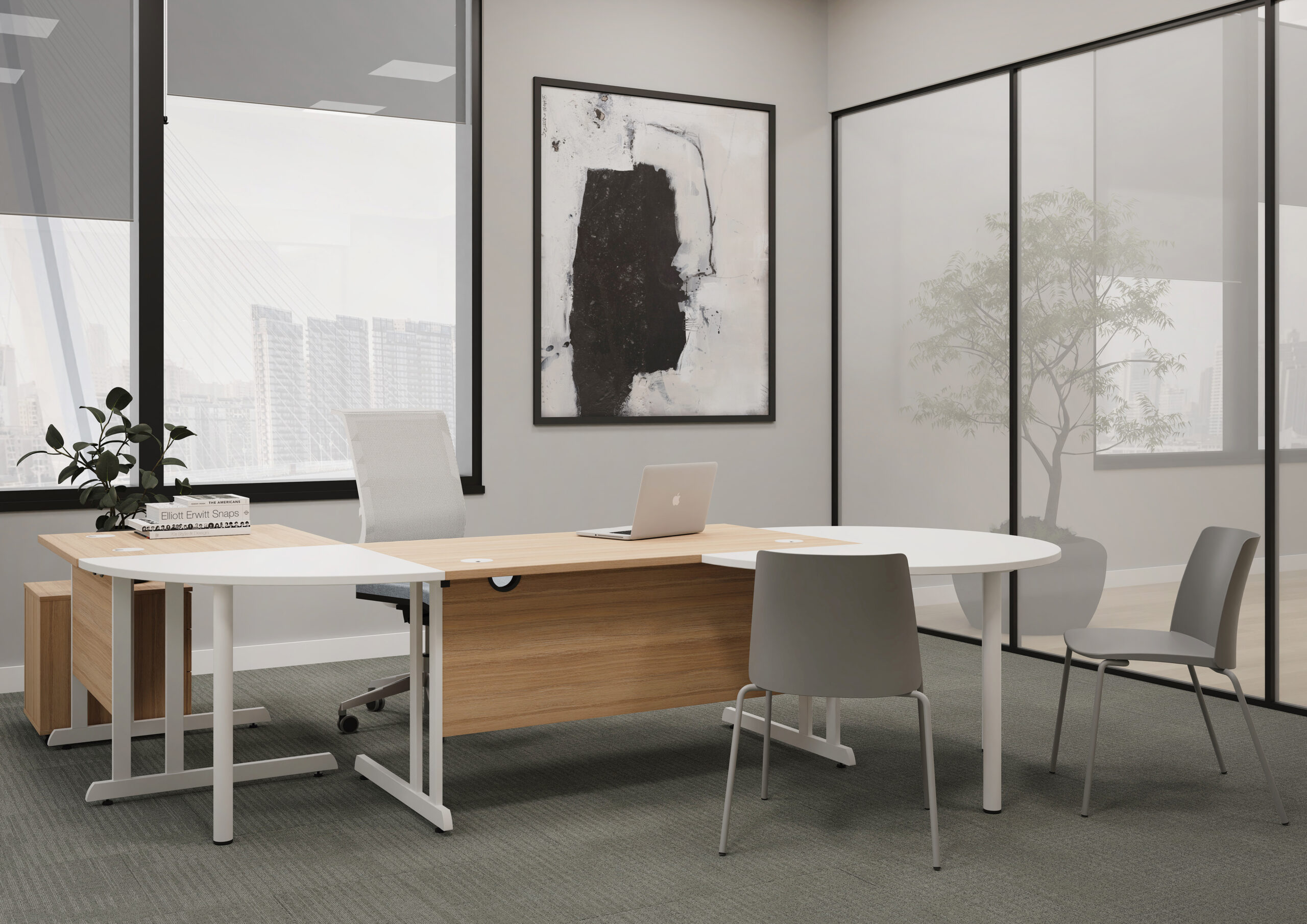 Bureau Individuel Chêne ambré/blanc PRIMO – Image 3