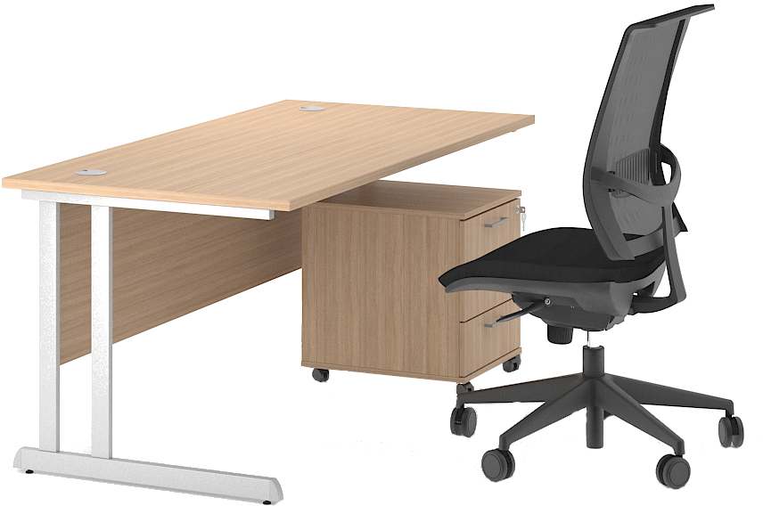 Bureau Individuel Chêne ambré/blanc PRIMO – Image 2