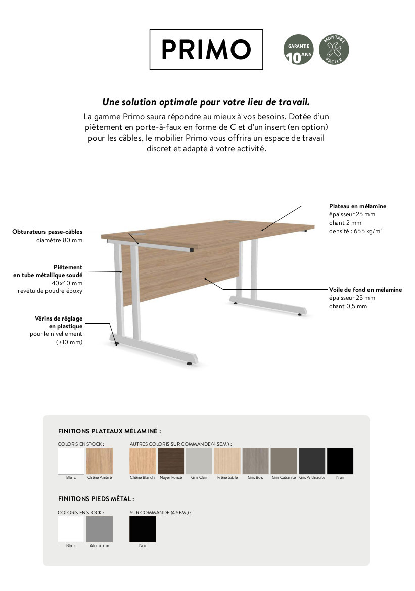 Bureau Individuel Chêne ambré/blanc PRIMO – Image 5